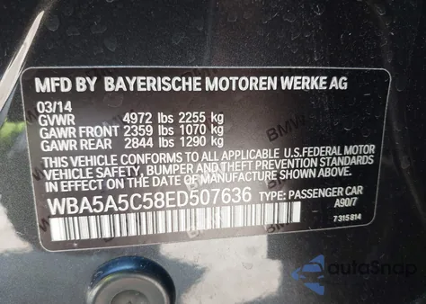 2014 BMW 528I from USA, damaged, VIN WBA5A5C58ED507636